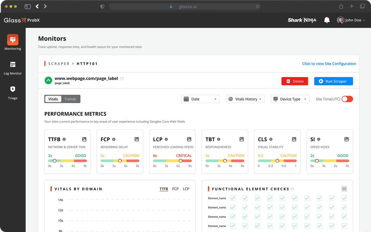 ProbX monitoring dashboard
