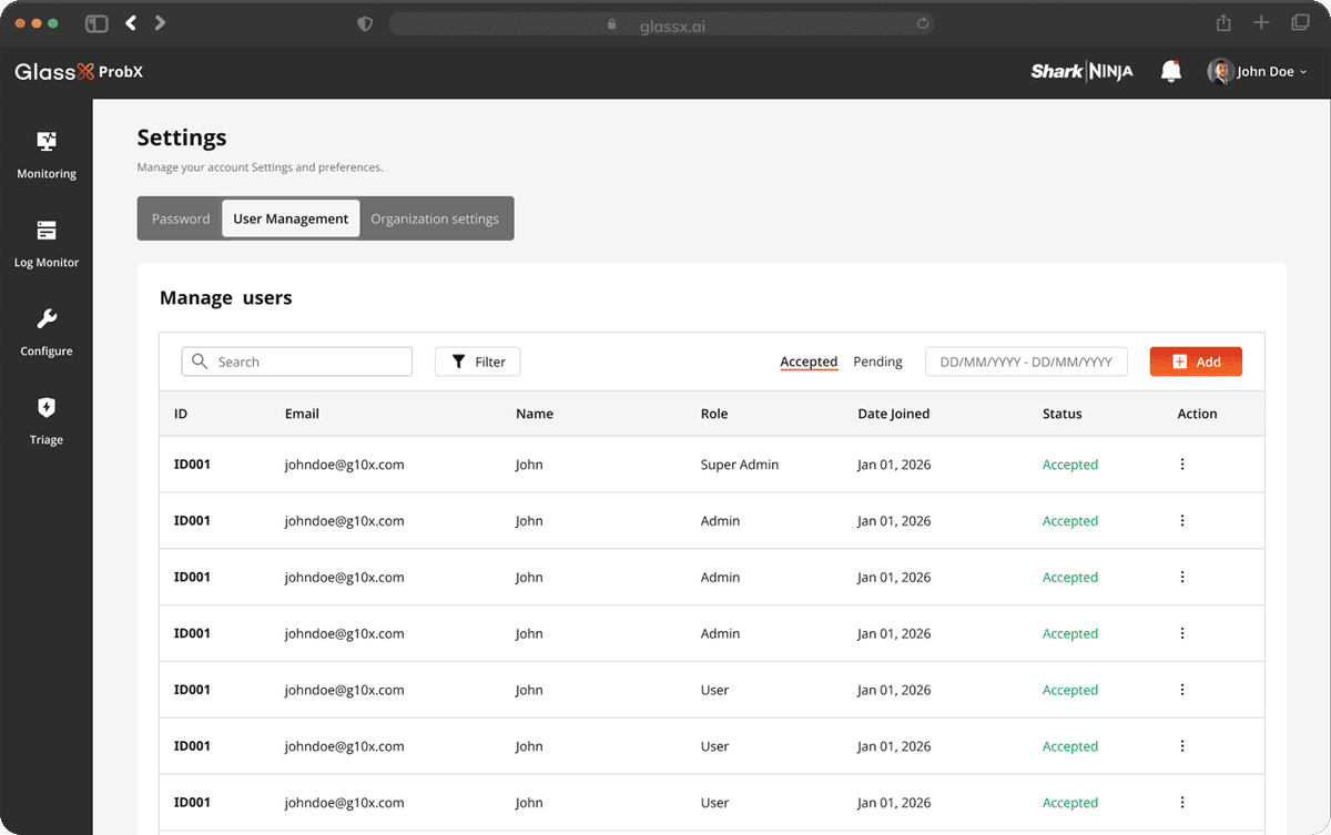 SentriX multi-tenant dashboard